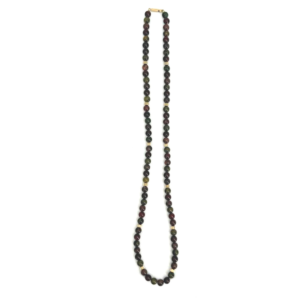 Multicolor Gemstone Beaded Necklace Burgundy Green Gold Tone Long Strand